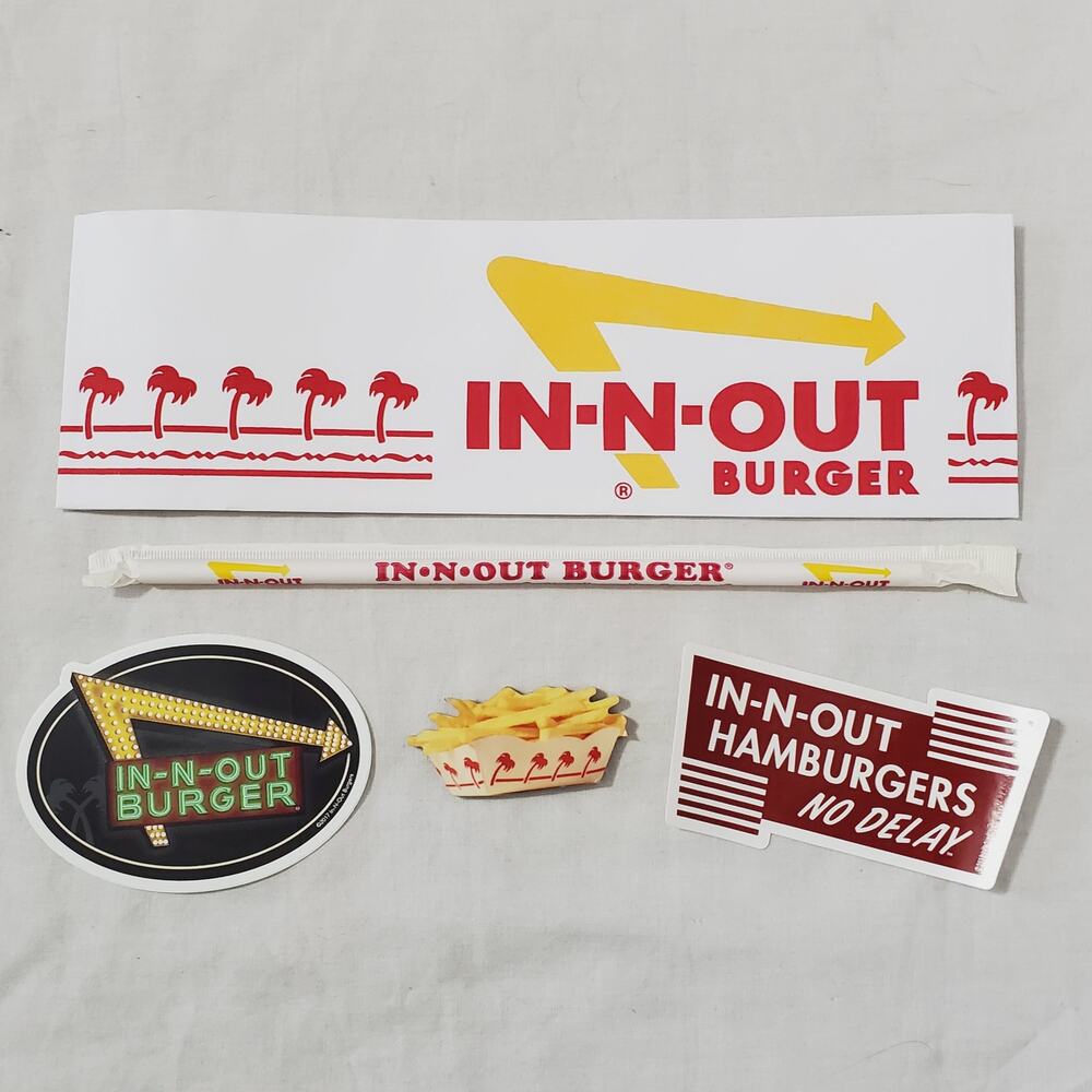 IN-N-OUT Burger Lot 2013 & 2017 Bumper Sticker/Fry Magnet/Hat & Straw